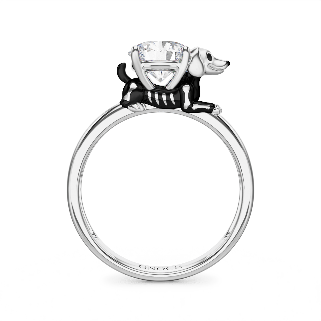 Gnoce Skeleton Puppy Embraces Moissanite Round Cut Ring_4