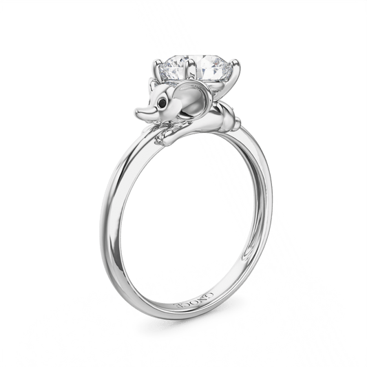 Gnoce Baby Elephant Embraces Moissanite Round Cut Ring_1
