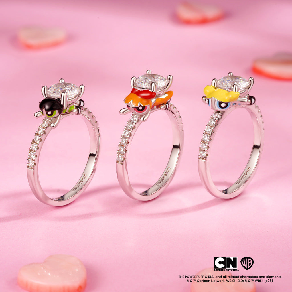 Gnoce The Powerpuff Girls Bubbles Embraces Moissanite Round Cut Ring_3