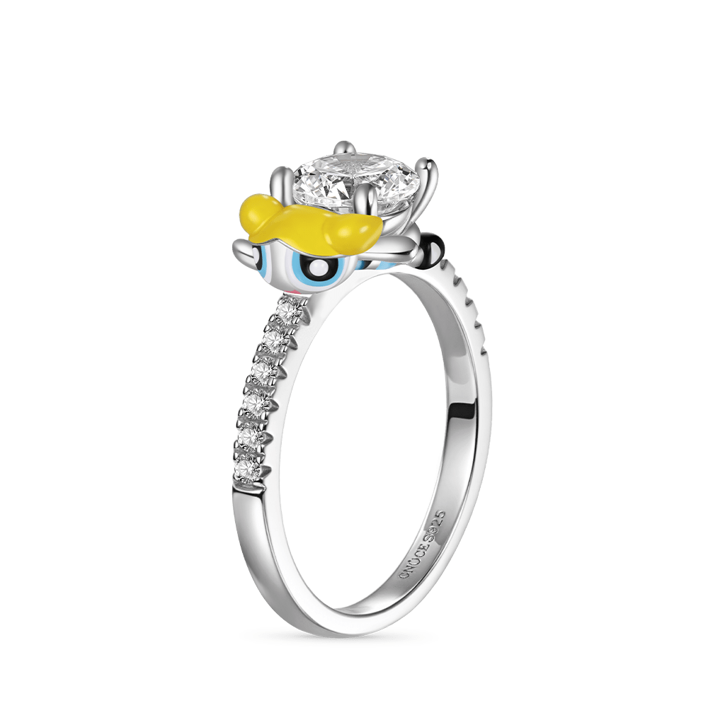 Gnoce The Powerpuff Girls Bubbles Embraces Moissanite Round Cut Ring_1