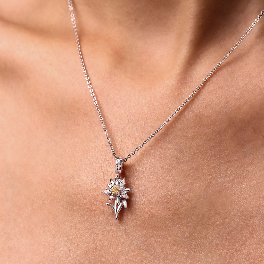 Gnoce Edelweiss Flower Beads Charm Platinum-plated Silver Blend_3