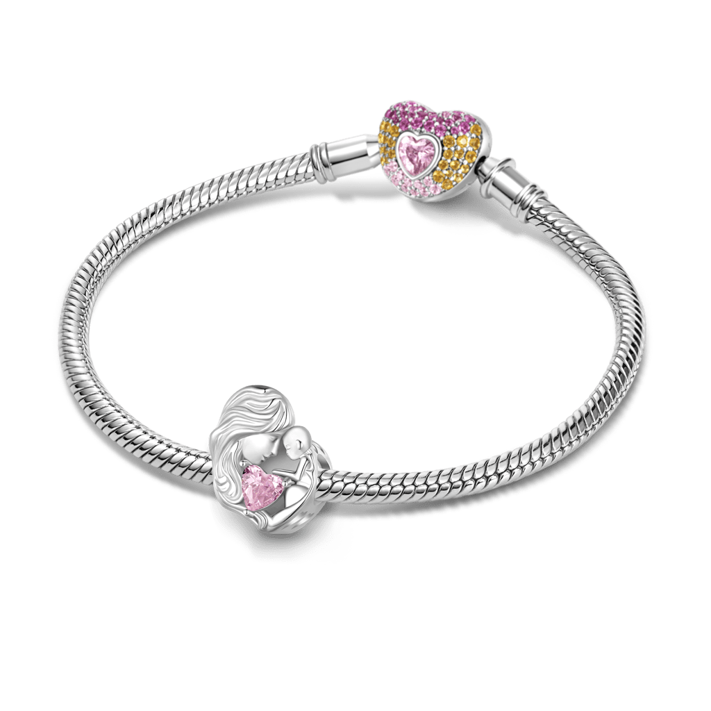 Gnoce Mother & Child Personalized Birthstone Charm Platinum-plated Silver Blend_3