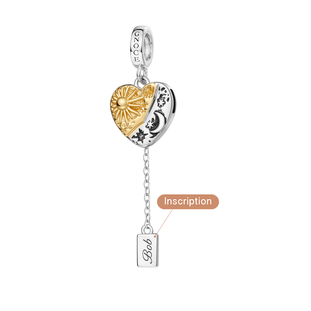 Gnoce Engravable Sun & Moon Heart Pendant Dangle Charm_6