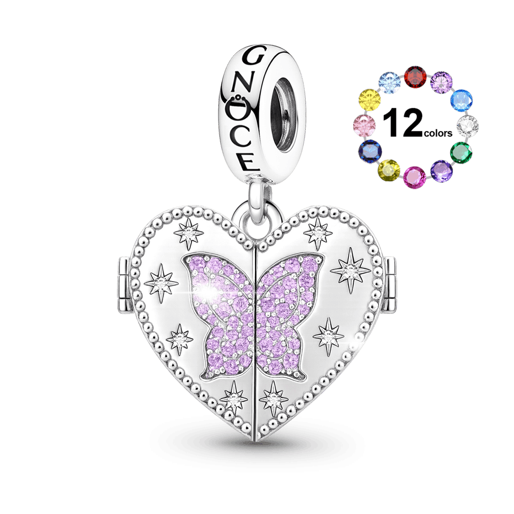 Gnoce Custom Heart-shaped Butterfly Photo and Birthstone Pendant Dangle Charm_2