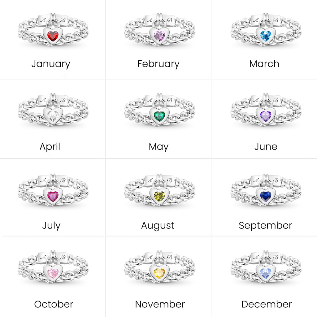 Gnoce Customized Heart-shaped Lock Birthstone Ring_5
