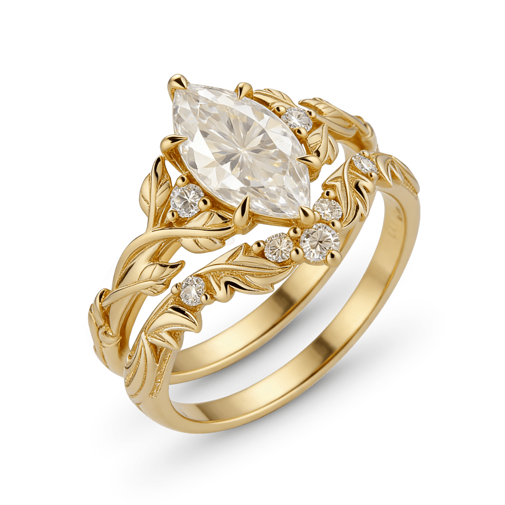 Gnoce Vine Leaf Marquise-Cut Moissanite Ring_4