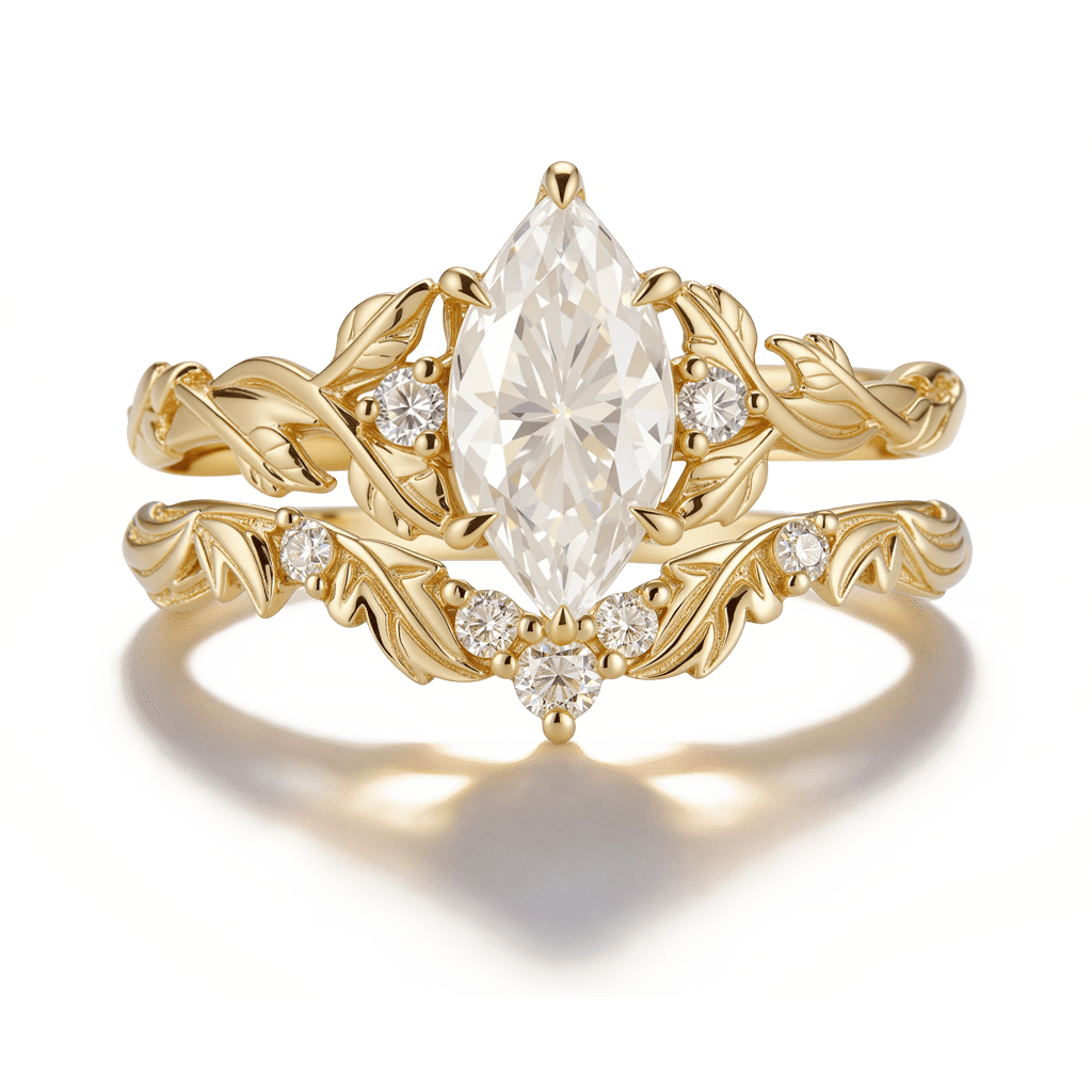 Gnoce Vine Leaf Marquise-Cut Moissanite Ring_1