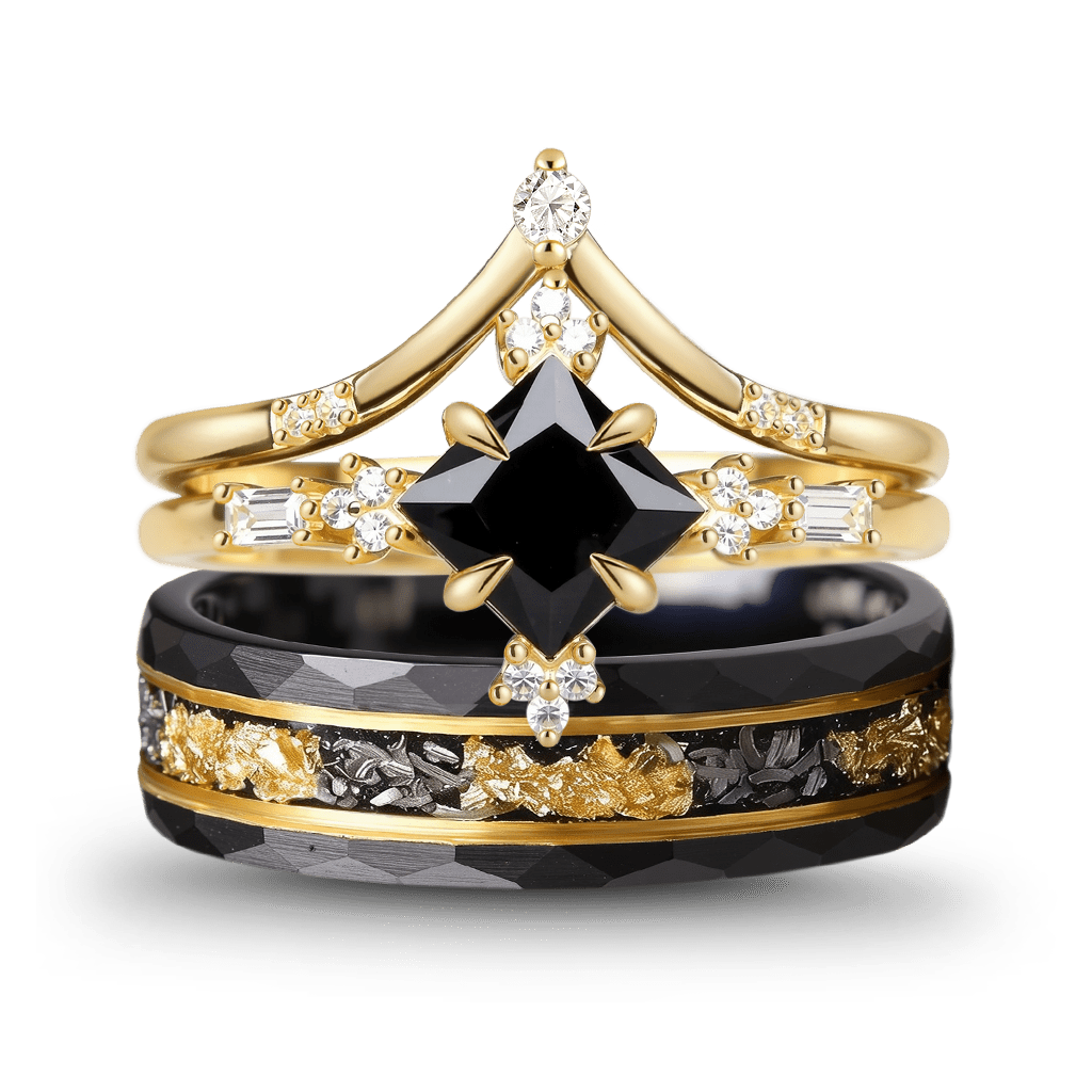 Gnoce Two-Tone Inlay Princess-Cut Stackable Ring Set_1
