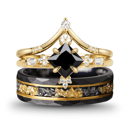 Gnoce Two-Tone Inlay Princess-Cut Stackable Ring Set_1