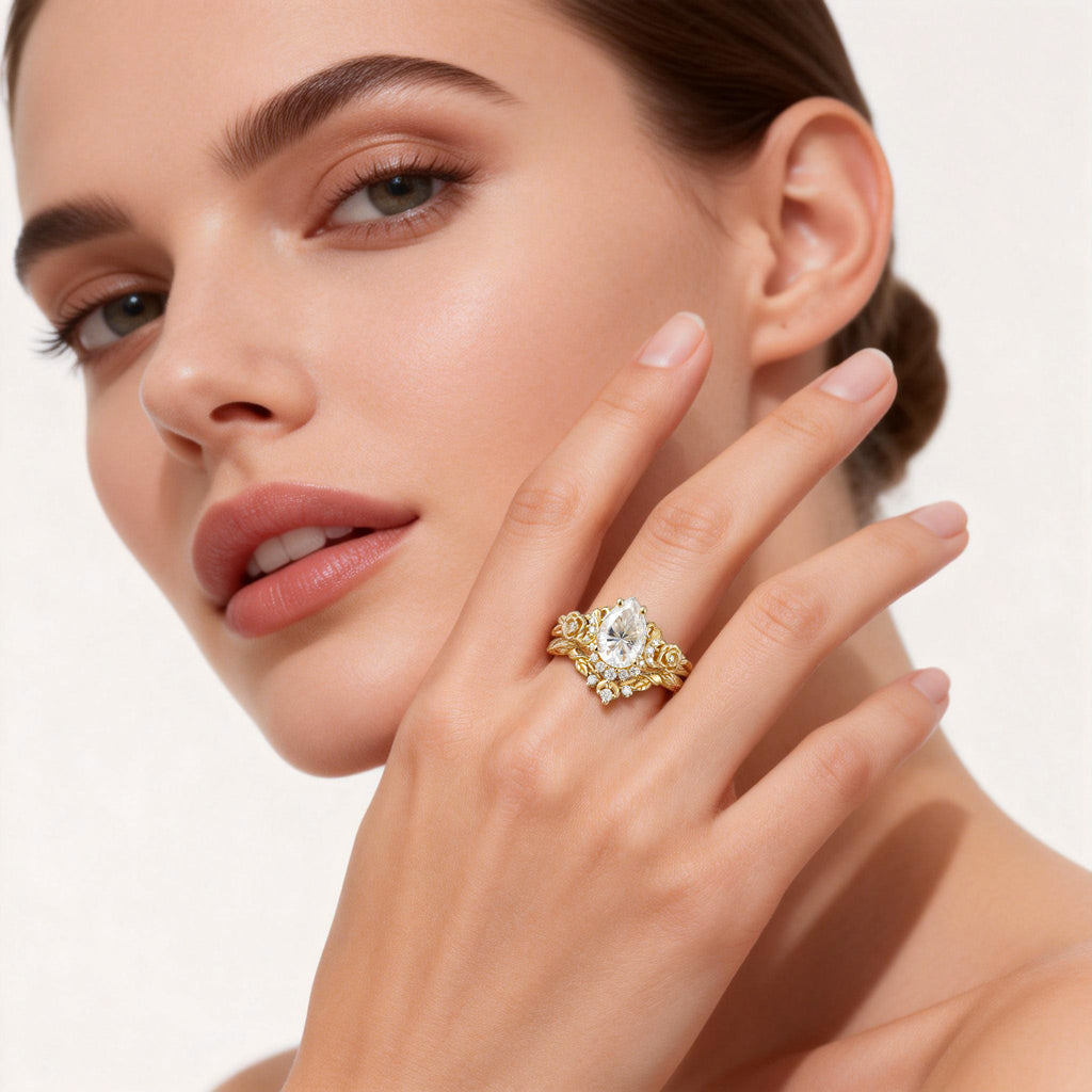 Gnoce Moon & Flower Inspired Engagement Ring Set_2