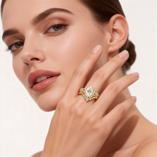 Gnoce Moon & Flower Inspired Engagement Ring Set_2