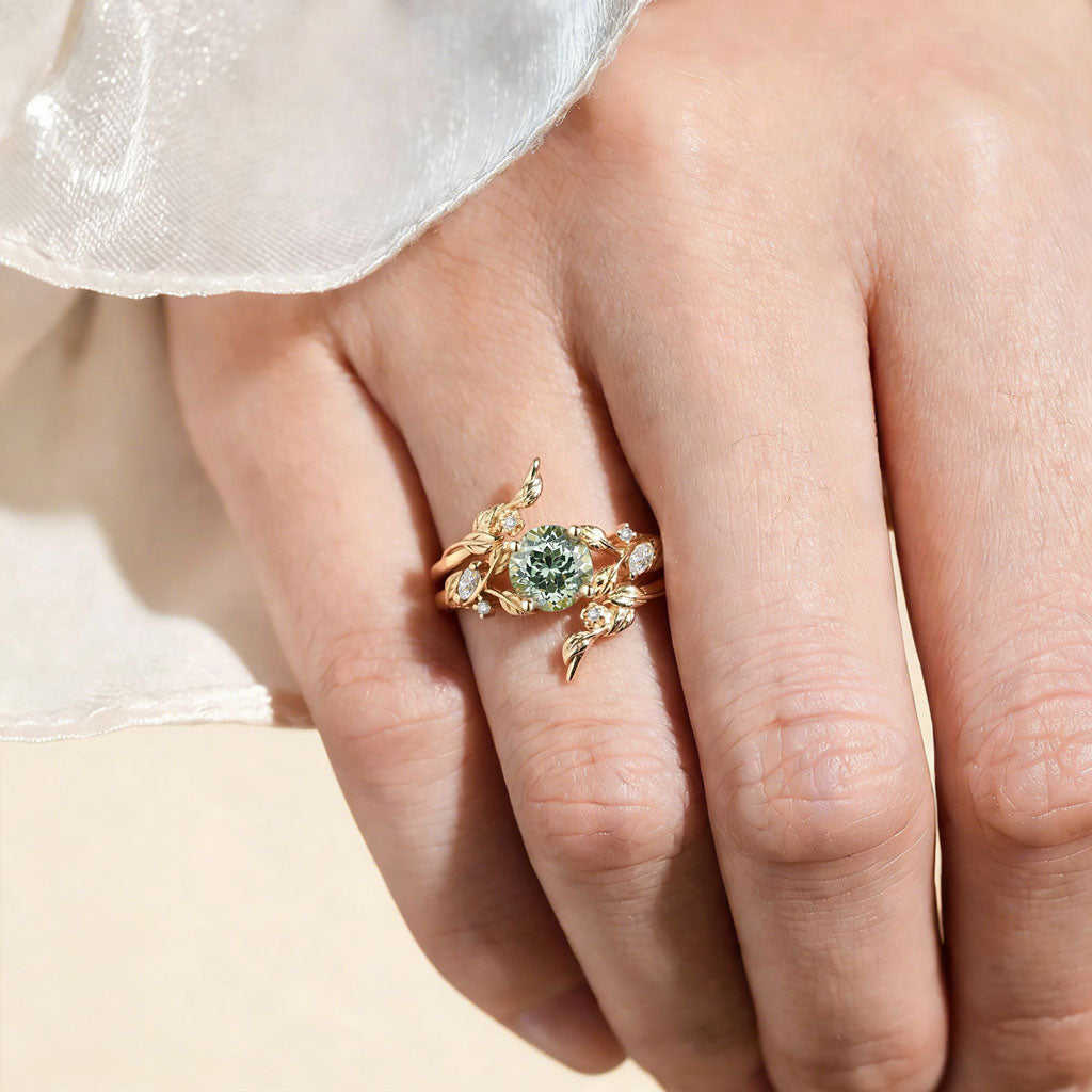 Gnoce Nature-Inspired Leaf & Floral Engagement Ring Set_2