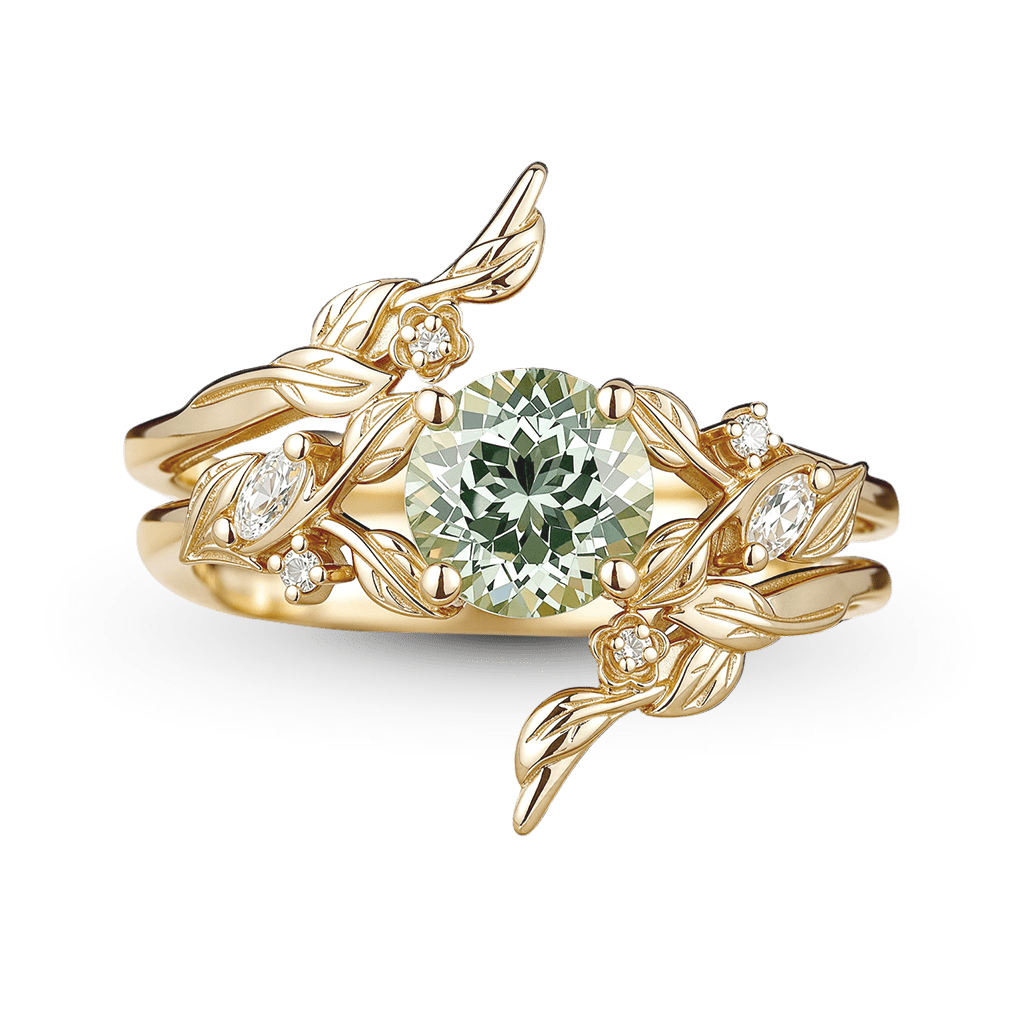 Gnoce Nature-Inspired Leaf & Floral Engagement Ring Set_1