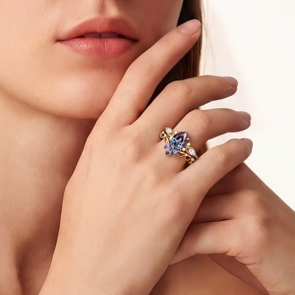 Gnoce Morning Glory Inspired Engagement Ring Set_2