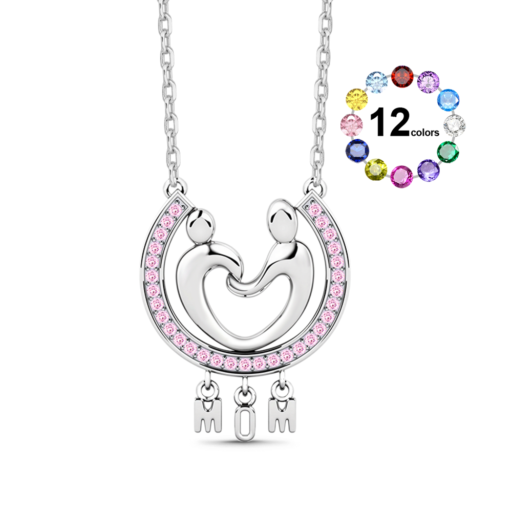 Gnoce Mother and Child Heart Shape Birthstone Necklace_1