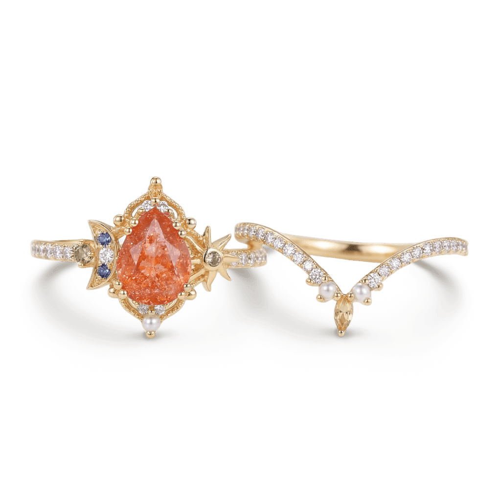 Gnoce Vintage Sun Moon Engagement Ring Set_4