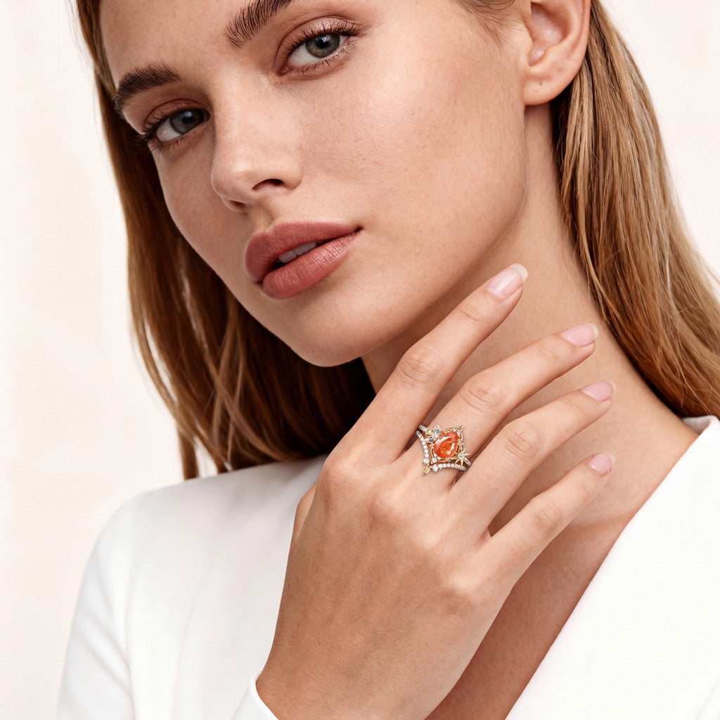 Gnoce Vintage Sun Moon Engagement Ring Set_3