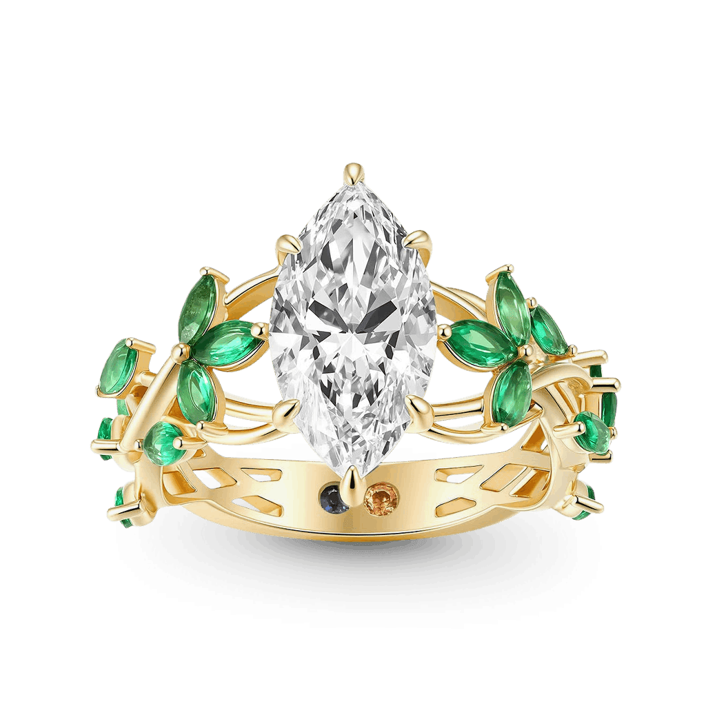 Gnoce Nature-Inspired Marquise-cut Emerald Leaf Engagement Ring_1