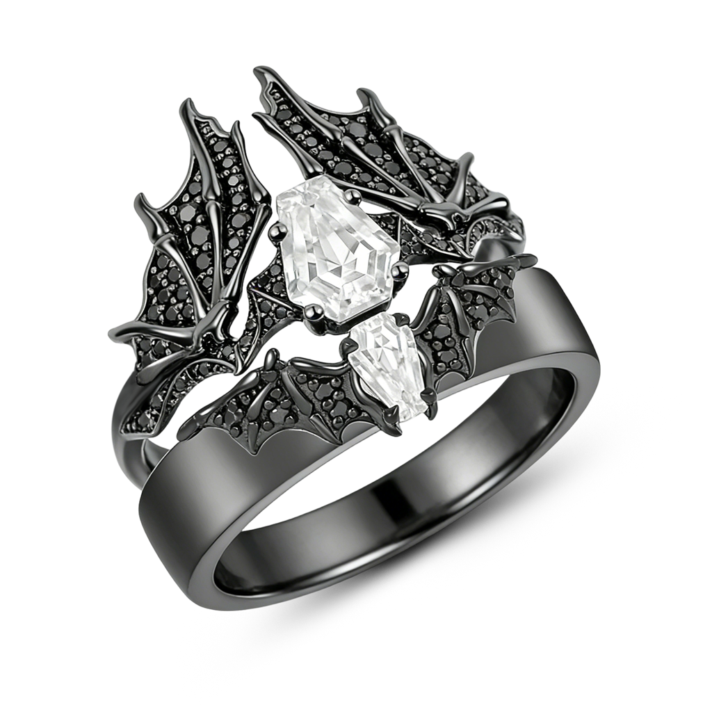 Gnoce Bat Wing Coffin Moissanite Ring Set_4