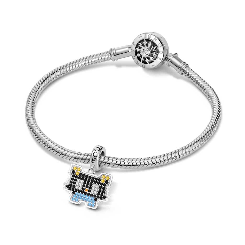 Gonce Pixel-Style Kitten Charm Platinum-plated Silver Blend_3