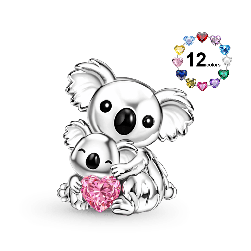 Gnoce Koala Embraces Baby Personalized Heart Birthstone Charm Platinum-plated Silver Blend_1