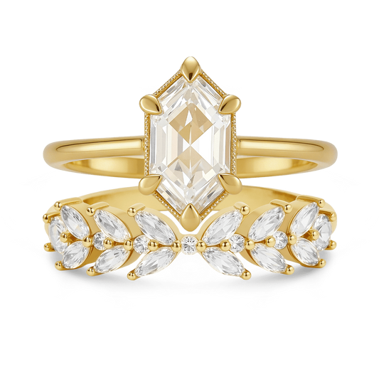 Gnoce Wheat Ears Long Hexagon-Cut Engagement Ring Set_1