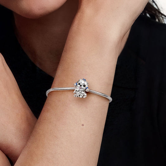 Gnoce Maltese Dog Embraces Baby Charm Platinum-plated Silver Blend_2