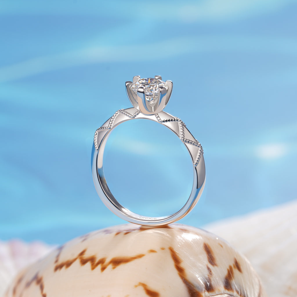 Gnoce 1Ct Round Halo Moissanite Ring Platinum-plated Silver Blend_3