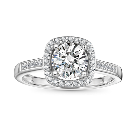 Gnoce Cushion Halo Moissanite Ring Platinum-plated Silver Blend_1