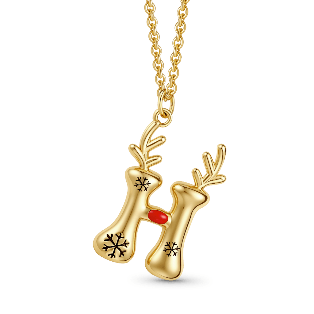 Gnoce Merry Christmas Reindeer Initial Letters Necklace_1