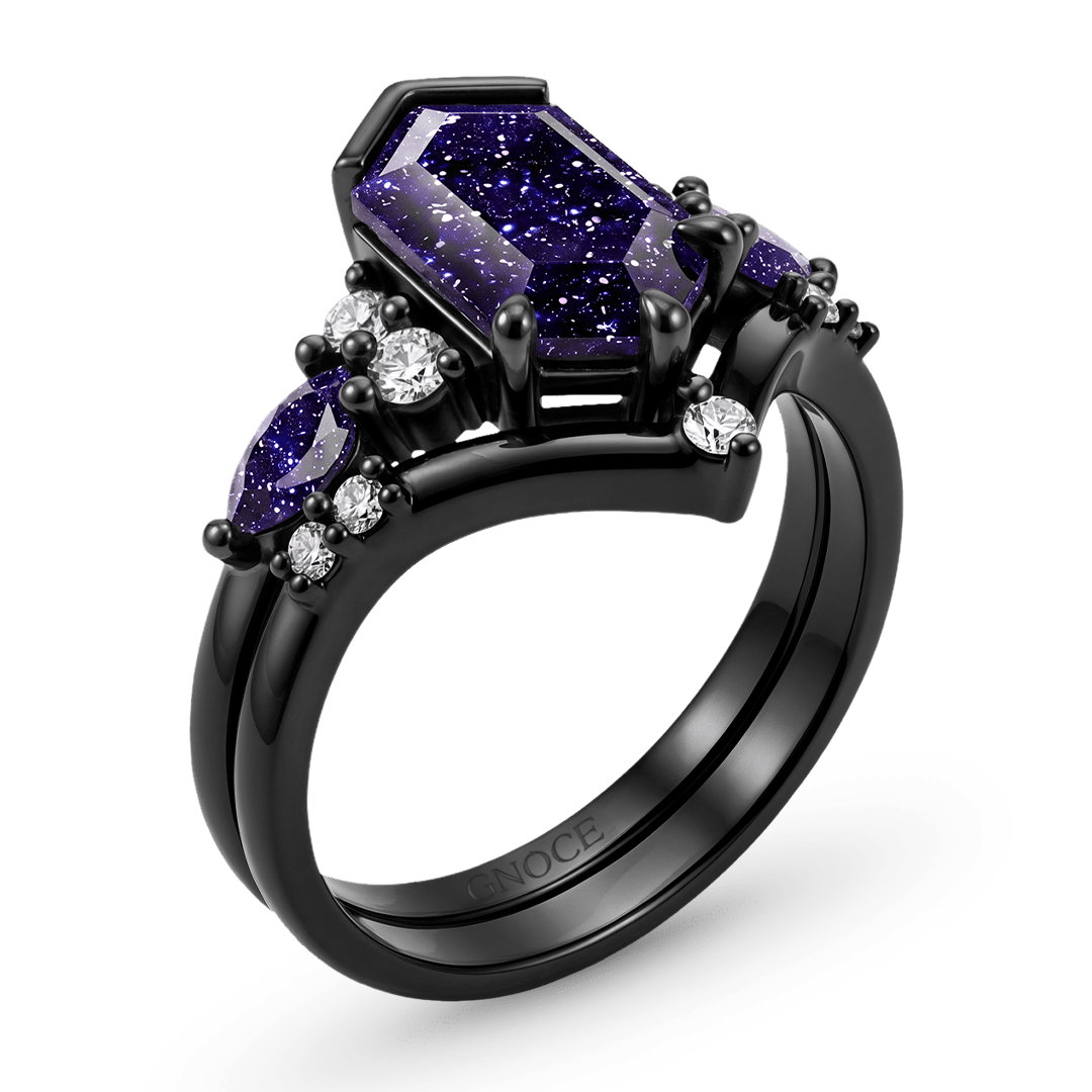 Gnoce Dark Blue Starry Night Sparkling Gemstone Ring Set_4