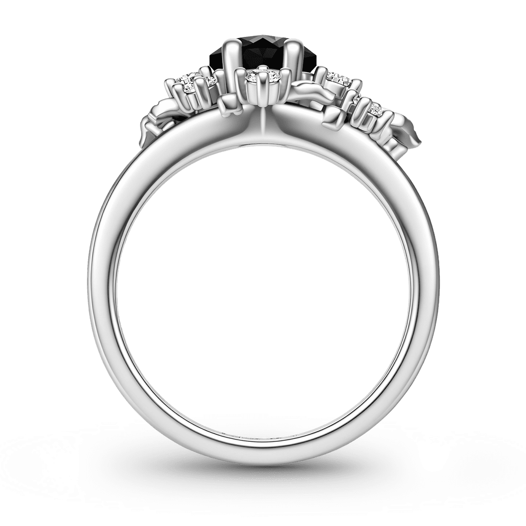 Gnoce Black Pear-Shaped Gemstone Floral Vintage Ring Platinum-plated Silver Blend_6