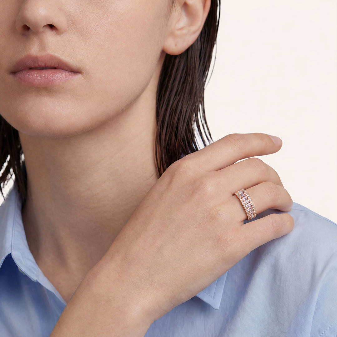 Gnoce Three-Row Eternity Emerald-Cut Pink Ring_3