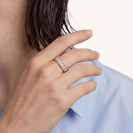 Gnoce Three-Row Eternity Emerald-Cut Pink Ring_2