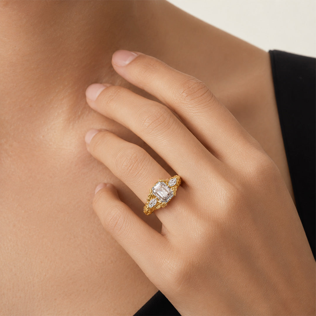 Gnoce Dragon Scale Intricate Gold Moissanite Ring_2