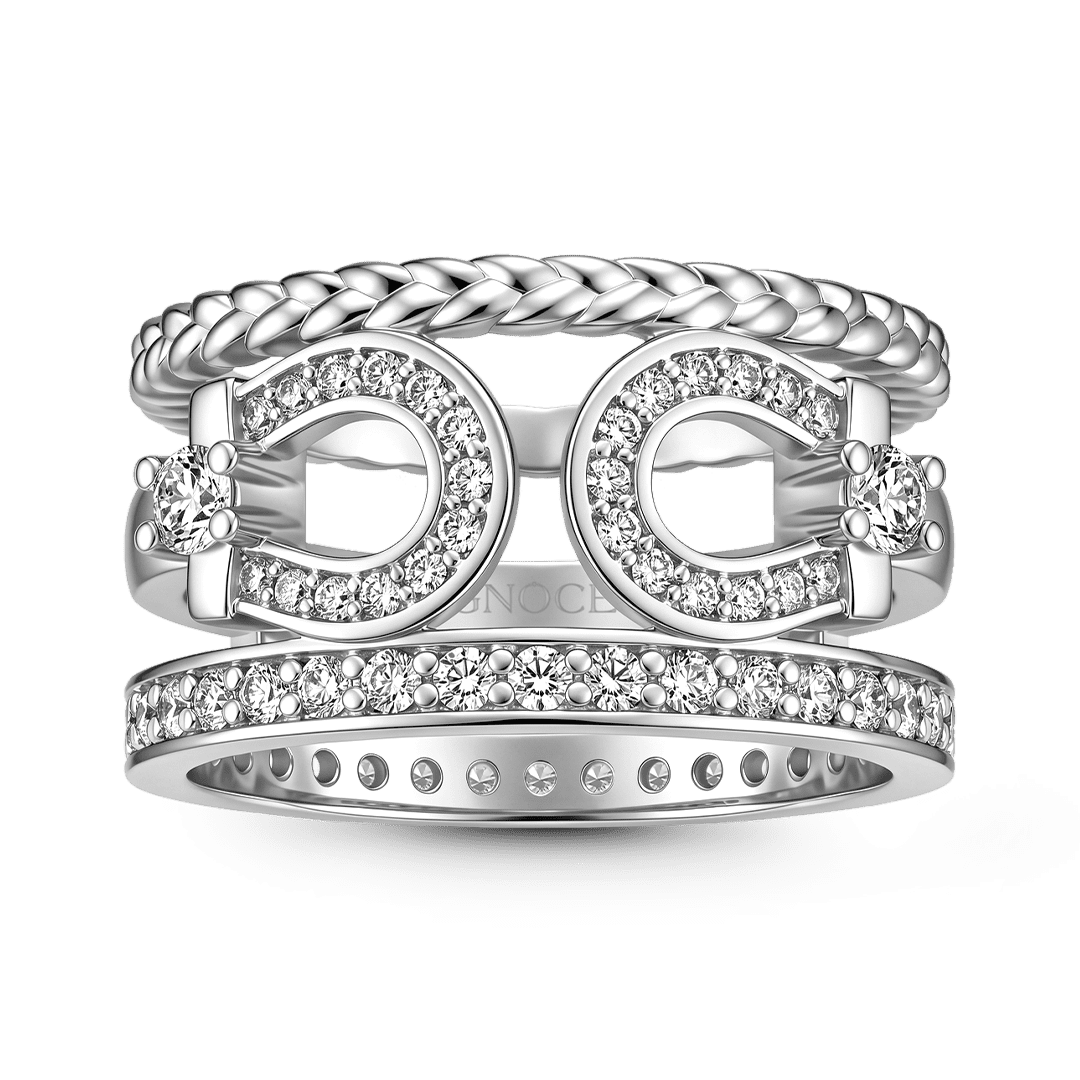 Gnoce Braided Three-Tier Horseshoe Ring Platinum-plated Silver Blend_4