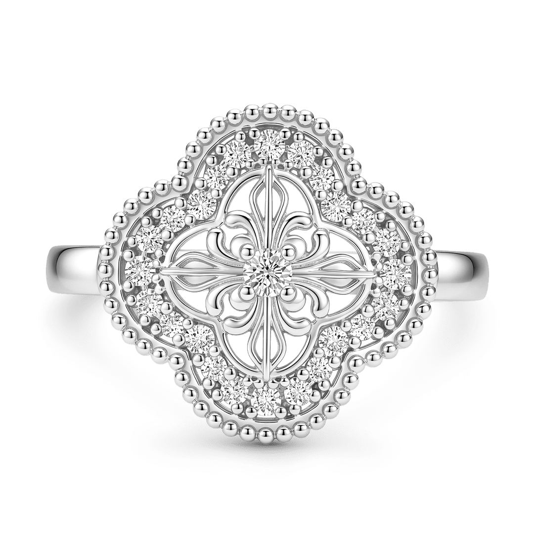 Gnoce Oval Filigree Clover Ring Platinum-plated Silver Blend_1