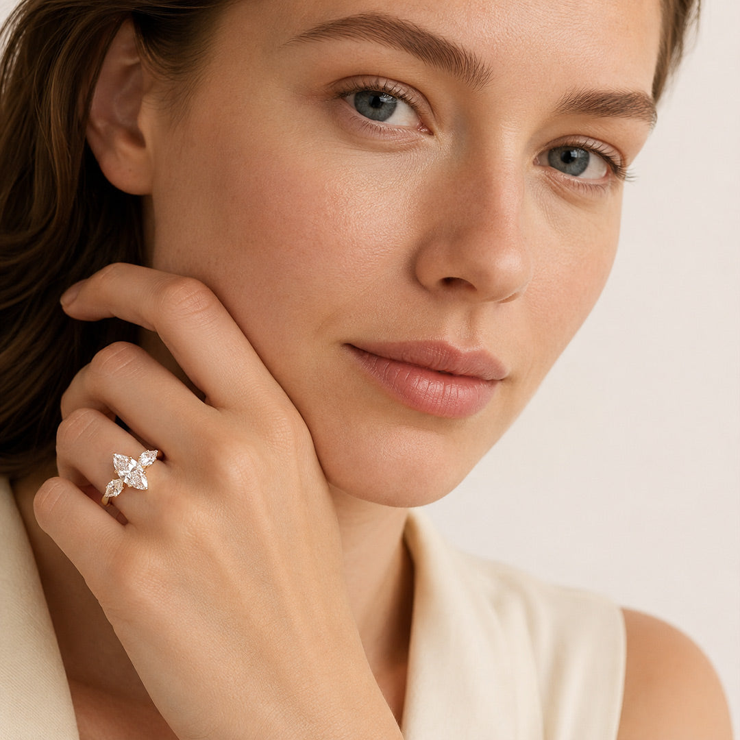 Gnoce Three Marquise Cut Moissanite Ring_3