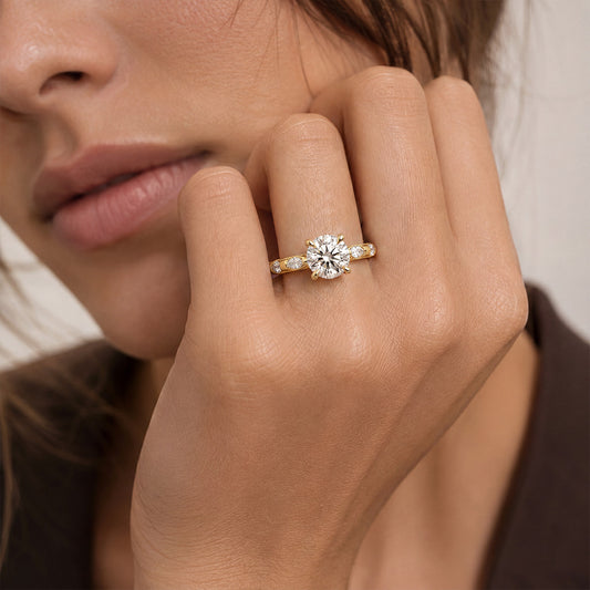 Gnoce Brilliant Cut Round Moissanite Milgrain Ring_2
