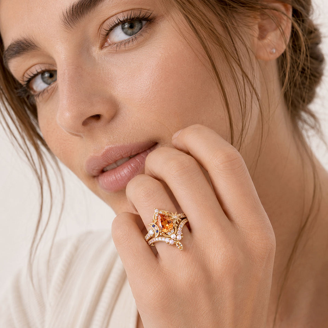 Gnoce Vintage Sun Moon Engagement Ring Set_3