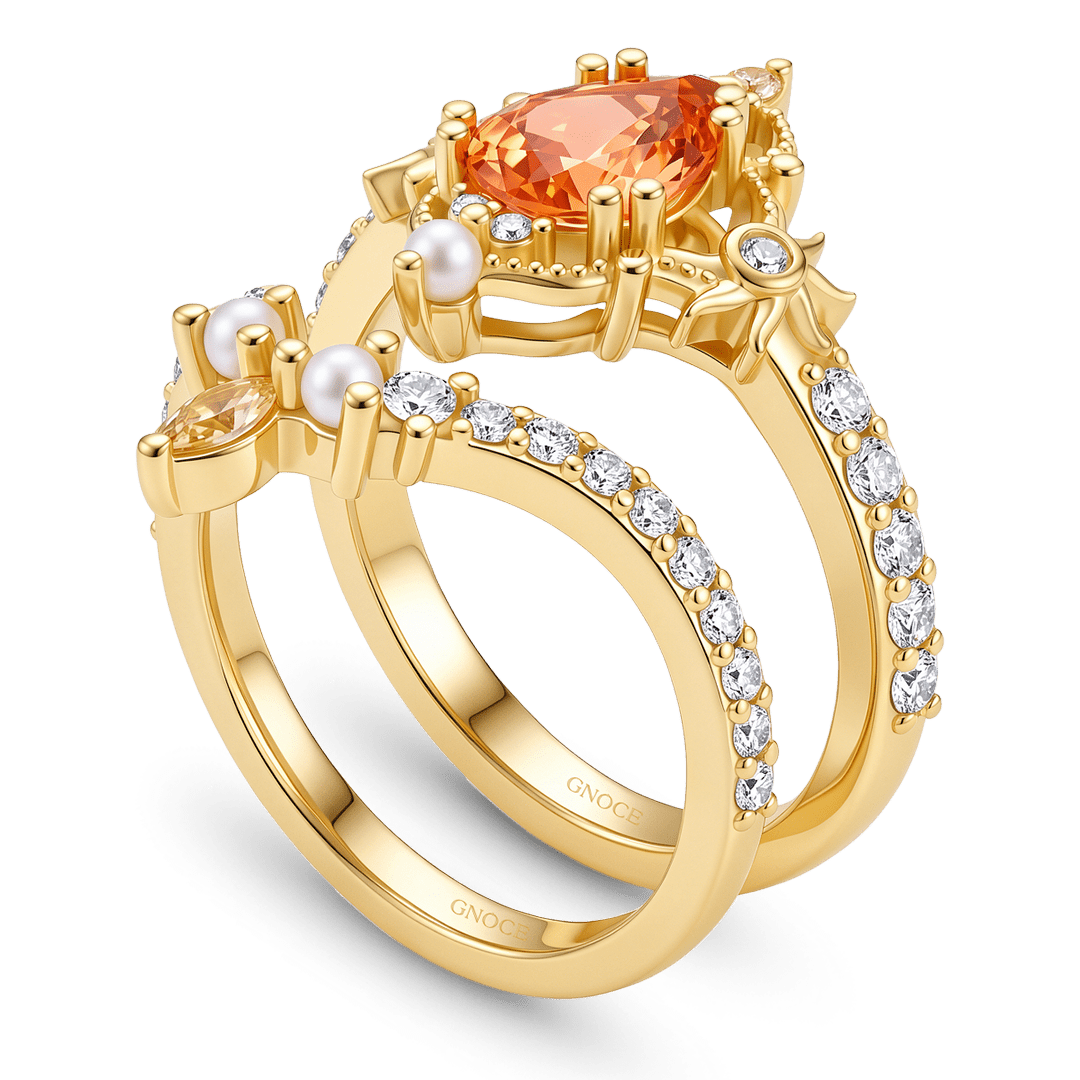 Gnoce Vintage Sun Moon Engagement Ring Set_4