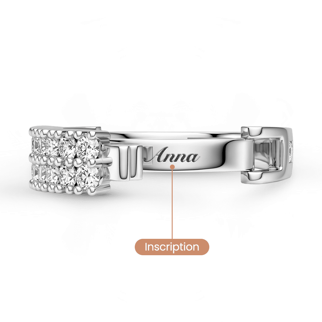 Gnoce Two Row Diamond Inscription Ring Platinum-plated Silver Blend_2