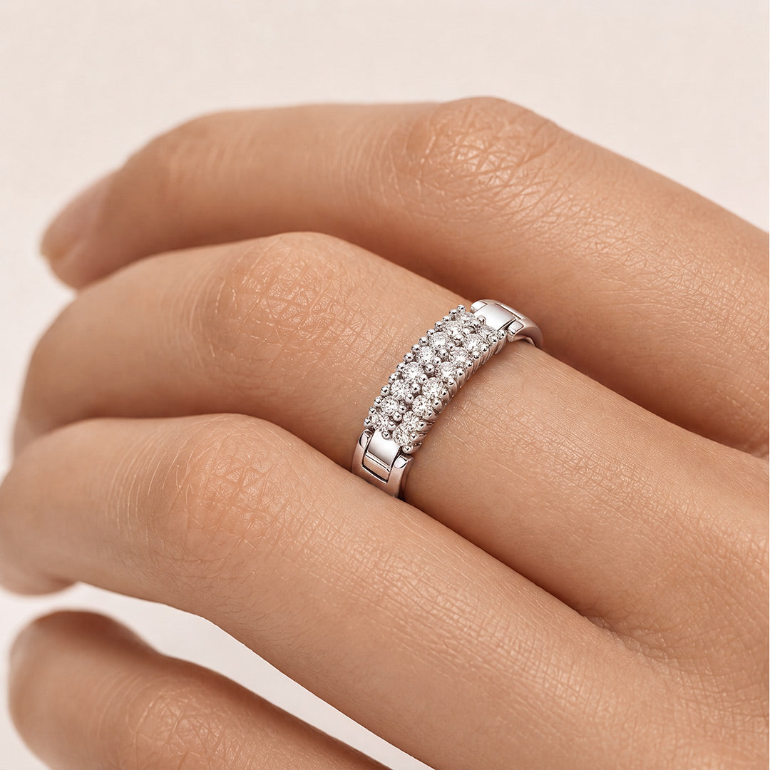 Gnoce Two Row Diamond Inscription Ring Platinum-plated Silver Blend_3