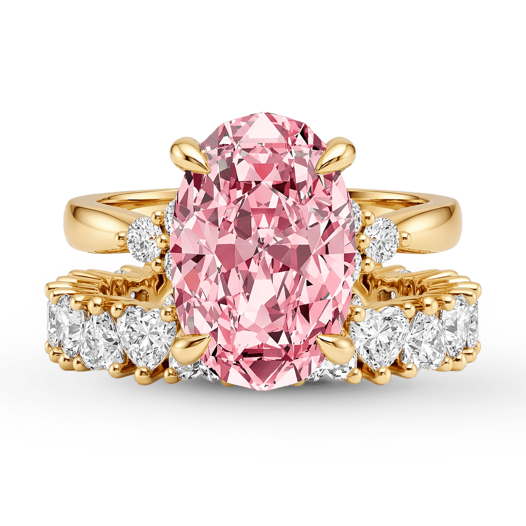Gnoce Pink Oval Cut Heart Engagement Ring Set_1