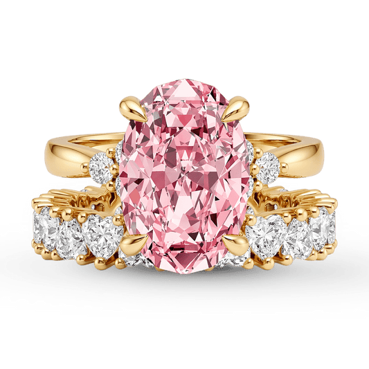 Gnoce Pink Oval Cut Heart Engagement Ring Set_1