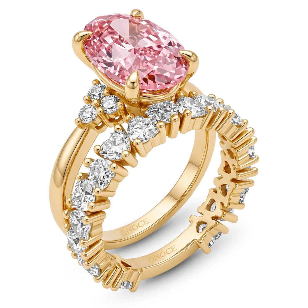 Gnoce Pink Oval Cut Heart Engagement Ring Set_4
