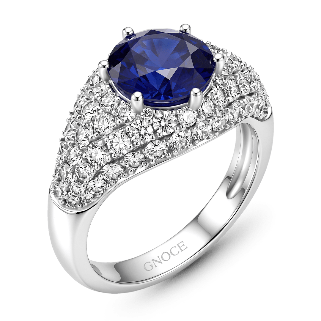 Gnoce Round Blue Sapphire Halo Ring Platinum-plated Silver Blend_4