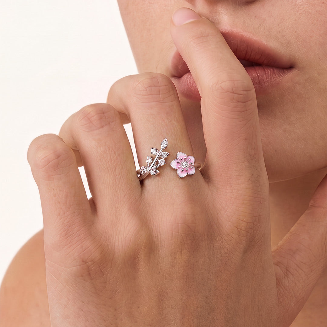Gnoce Japanese Style Cherry Blossom Open Ring 925 Sterling Silver_2