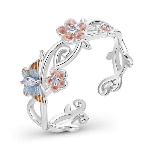 Gnoce Japanese-style Romantic Cherry Blossom Butterfly Ring 925 Sterling Silver_1