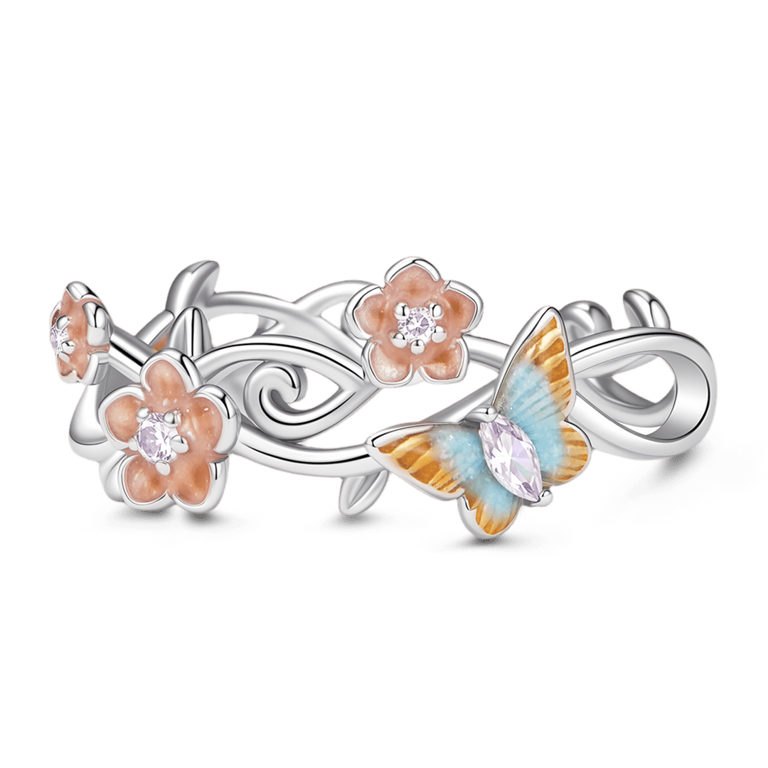Gnoce Japanese-style Romantic Cherry Blossom Butterfly Ring 925 Sterling Silver_3